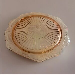 Vintage Pink Depression Glass Poinsettia Pattern Platter – 11” Oval Tray